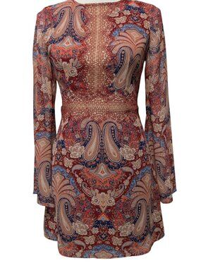 Marciano Womens Size XS Desert Sun Paisley Sheer Lace Lined Mini Tunic Dress